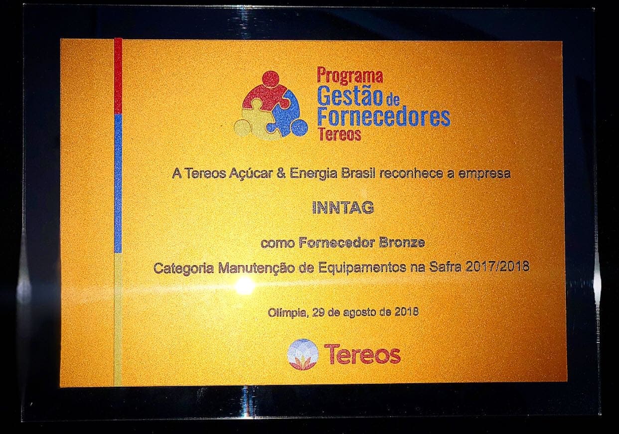 Inntag recebe prêmio do programa de gestão de fornecedores do grupo Tereos